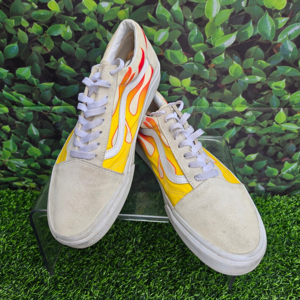 Vans Old Skool Flame Marshmallow White Yellow Red Sneakers 507452 Mens 12